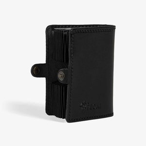 Cartera de cuero italiana, tarjetero de cuero, billetera pequeña para hombre, tarjetero de cuero de acceso rápido, Acorn, Nero Black