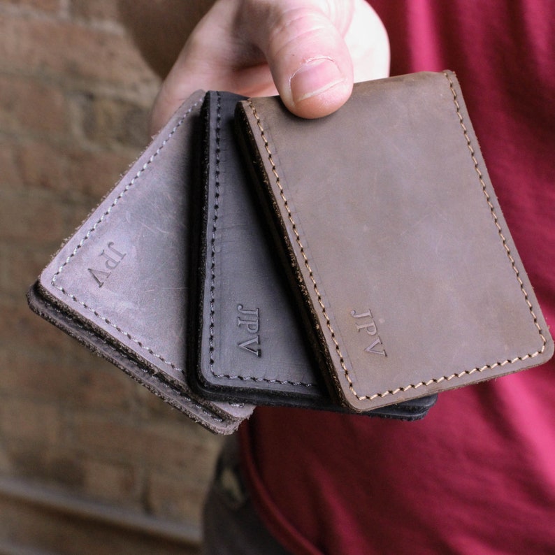 Personalized Money Clip Wallet Distressed Leather Wallet Mens Cash Wallet Slim Bifold Moneyclip Monogram Initials Gift For Him Clinton - 