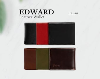 Pegai Italian Leather Wallet for Men, Handmade Slim Bifold Wallet, Minimalist Front Pocket Wallet, Mens Gift | Edward Italian