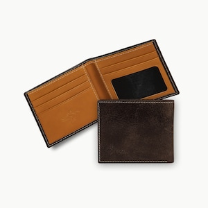 Cartera de cuero de primera calidad, billetera minimalista plegable para hombre, billetera para padrinos de boda, tarjetero RFID, regalo para él / Edward Old England marrón oscuro