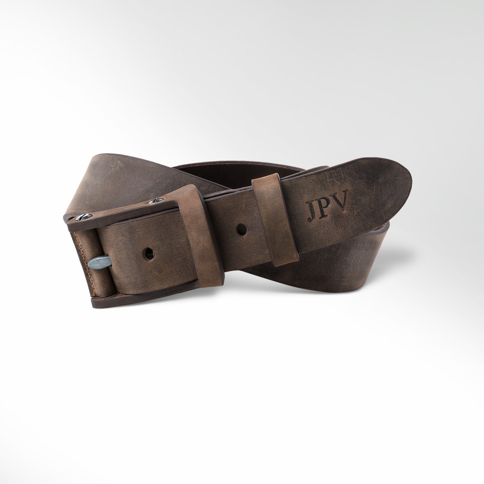 MONOGRAMMED Mens Leather Belt Brown 