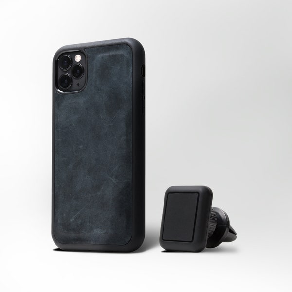 Leatherback iPhone Case With Magnetic Car Mount | Parion - Charcoal Black