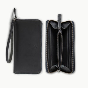 Pegai Large Leather Wallet for Women, Long Handmade Wallet for Ladies, Slim Purse for Her, Wedding Gift | Karla Smoke Gray