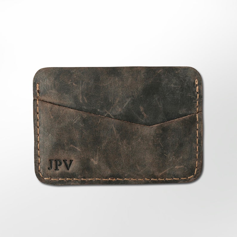 MONOGRAMMED Leather Cardholder Mens Leather Wallet Minimalist Card Holder Personalized Groomsmen Gift Monogram Initials Clay Chestnut image 1