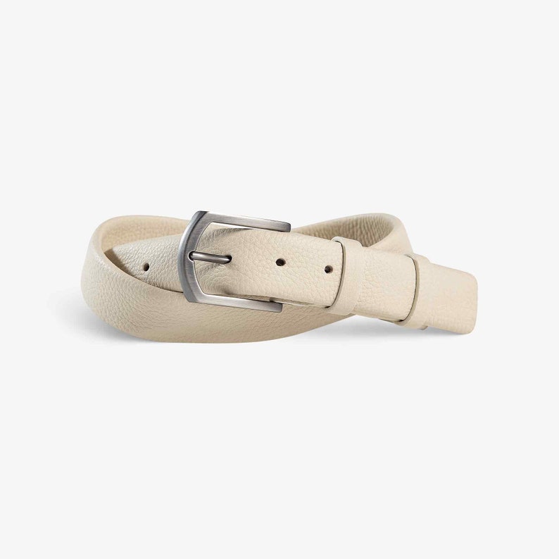 HANDMADE Men's Leather Belt, Fashion Leather Belt, Premium Waist Belt, Groomsmen Gifts, Gifts for Him, Pebbled Leather Belt Preston Ivory image 1