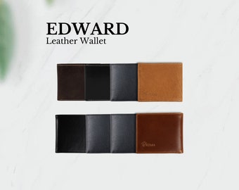 Pegai Leather Personalized Wallet for Men, Handmade Slim Wallet, Minimalist Front Pocket Wallet, Engraved Wallet, Gift for Him | Edward