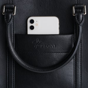Leather Black Briefcase for both Women and Men/ Leather Laptop Bag/ Portfolio Bag/ Work Bag/ Attached Bag/ Graduation Gift Black Senior image 4