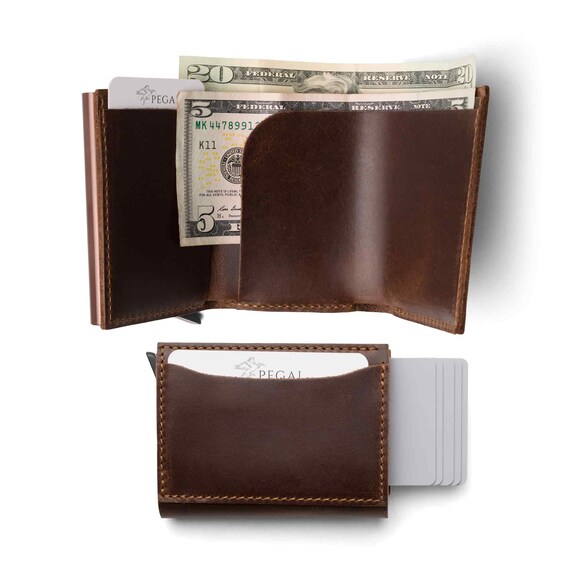 Leather Black Men's Trifold Quick Card Access Wallet/ Top 