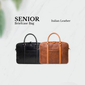 Pegai Leather Briefcase Bag, Italian Leather, Laptop Bag for Men and Women, Gift for Him, Gift for Her | Senior