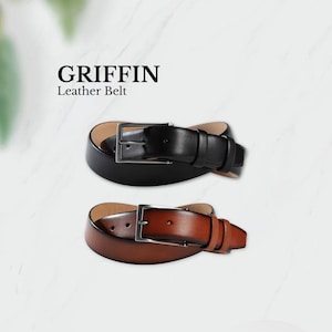 Pegai Full Grain Leather Belt for Men, Embossed/Engraved, Personalized Belt, Handmade Black & Brown Belts, Wedding Gift | Griffin
