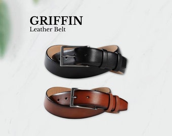Pegai Full Grain Leather Belt for Men, Embossed/Engraved, Personalized Belt, Handmade Black & Brown Belts, Wedding Gift | Griffin