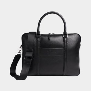 Leather Black Briefcase for both Women and Men/ Leather Laptop Bag/ Portfolio Bag/ Work Bag/ Attached Bag/ Graduation Gift Black Senior 画像 3