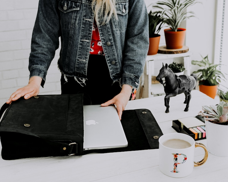 Charcoal Black Mens Leather Messenger Distressed Black Leather Messenger Bag Mens Work Briefcase 13 Inch Laptop Bag Warren
