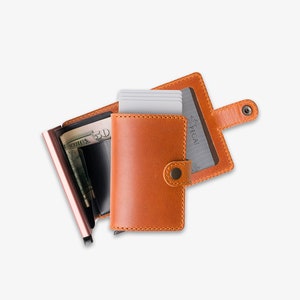 Cartera pequeña de cuero marrón hecha a mano para hombre/ Tarjetero minimalista de cuero color whisky de acceso rápido/ Regalo para aniversario o cumpleaños/ Agustín