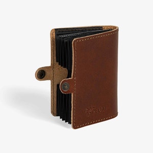 Cartera de cuero italiana, tarjetero de cuero, billetera pequeña para hombre, tarjetero de cuero de acceso rápido, marrón bellota y ron
