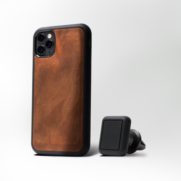 Leatherback iPhone Case With Magnetic Car Mount | Parion - Mahogany Brown