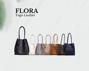 Flora Togo Leather Tote Bag, Full Grain Suede Tote, Bride Gift, Bridesmaid Bag, Laptop Commuter Tote, Silky and Smooth Calf