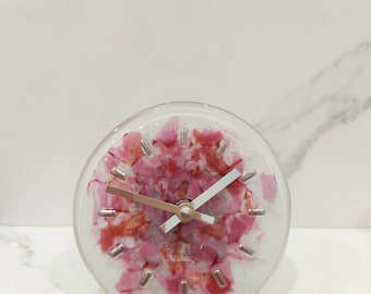 Art Glass fused table top clock Spring