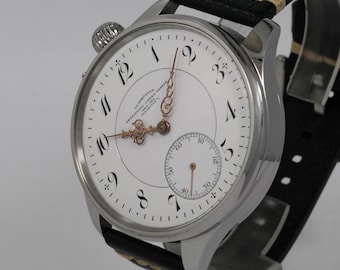 Early 1900s Glashütter Präzisions-Uhren-Fabrik high grade pocket watch movement+ new stainless steel case