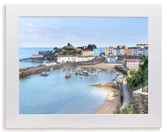 Tenby Harbour print, Pembrokeshire, a mounted print of this classic Tenby scene , a perfect holiday memento or gift.
