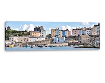 Print of Tenby Harbour Beach Pembrokeshire, on canvas, paper, mounted, wall art. An ideal holiday gift or memento