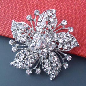 Clear Crystal Brooch Pin Jeweled Diamond Rhinestone Bridal Bridesmaid Floral Brooch Star Silver Wedding Vintage Formal Sash Gift Handmade