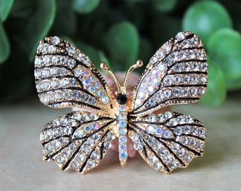 Butterfly Brooch Pin Jeweled Crystal Rhinestone Bridal Bridesmaid Insect Brooch Dragonfly Bug Gold Black White Vintage Gift Handmade