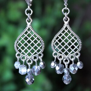 Silver Dangle Earrings Crystal Drop Bridal Statement Chandelier Long Earrings Big Earrings Bold Bridesmaid Gift Handmade image 3