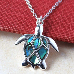Turtle Pendant Necklace Abalone Shell Dainty Silver Chain Sea Animal Wildlife Nature Beach longevity protection Layering Gift Handmade