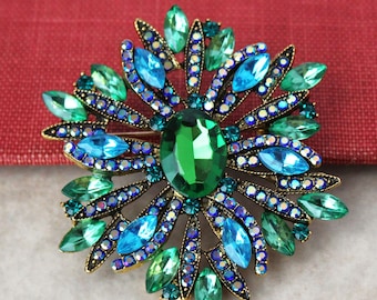 Spilla Floreale In Cristallo Zaffiro Con Finitura Rodio - Gioiello Donna 42mm