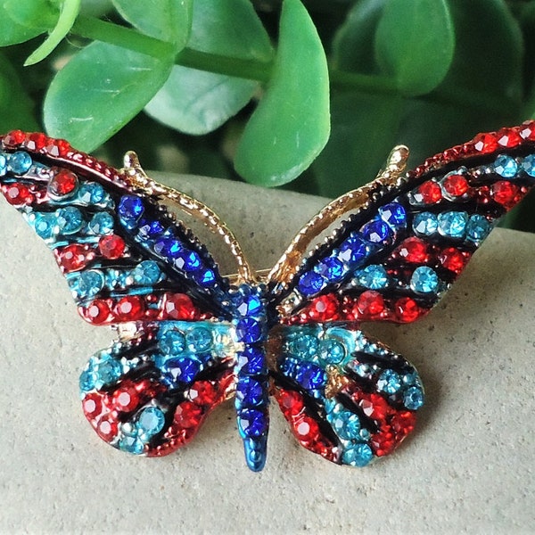 Butterfly Brooch Pin Jeweled Crystal Rhinestone Bridal Bridesmaid Insect Brooch Dragonfly Bug Gold Multi Colors Vintage Gift Handmade