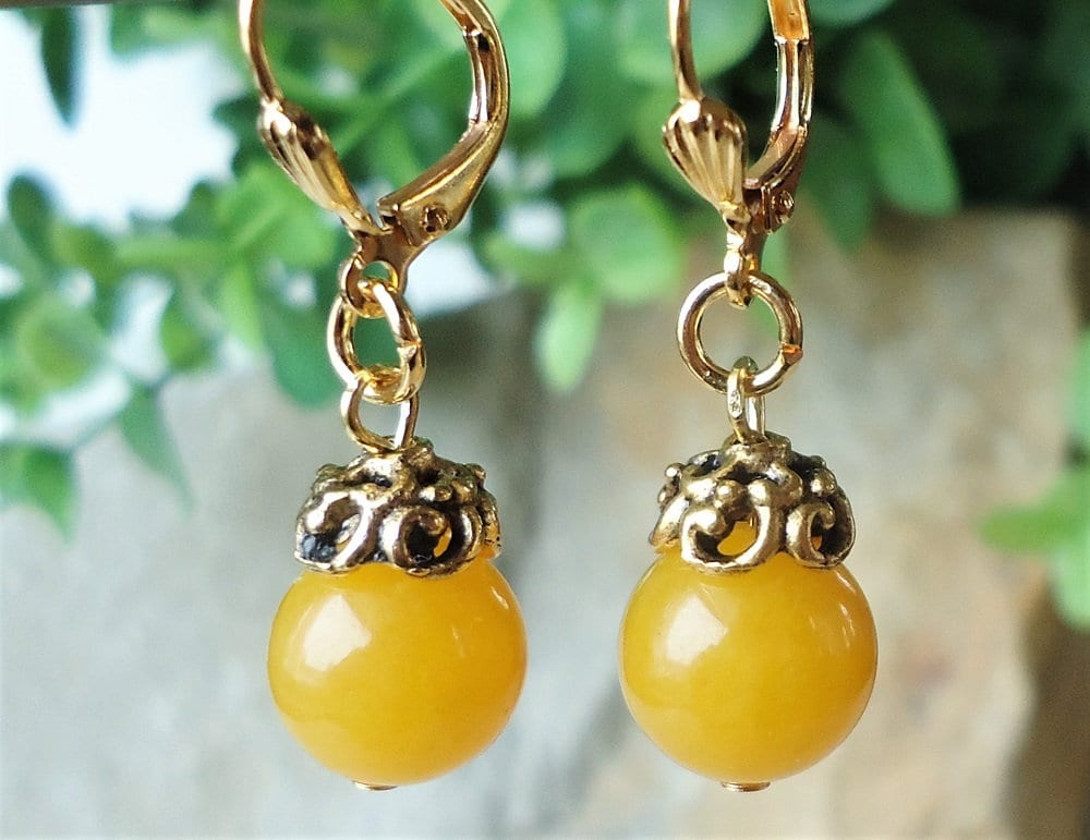Yellow Jade Dangle Earrings