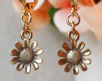 Small Daisy Dangle Earrings Metal Earrings Flower Drop Earrings Sunflower Tiny  Dainty Bridal Floral Charm Gift Handmade