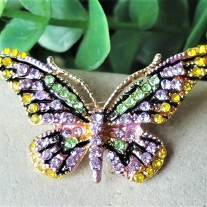Butterfly Brooch Pin Jeweled Crystal Rhinestone Bridal Bridesmaid Insect Brooch Dragonfly Bug Gold Multi Colors Gift Handmade