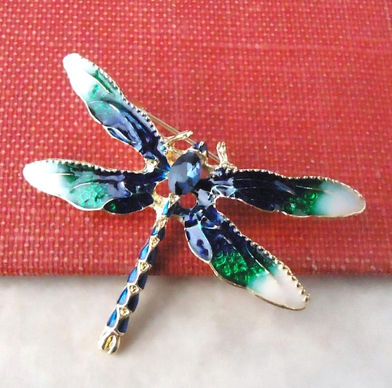 Dragonfly Brooch, Rhinestone Pin, Jeweled, Blue Crystal, Bridal