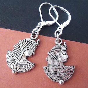 Egyptian Dangle Earrings, Hieroglyphs, Nefertiti, Queen, Silver, Ancient, Goddess, Egyptian Art, Statement, Spiritual, Metal, Gift, Handmade