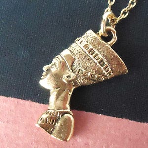 Egyptian Pendant Necklace, Hieroglyphs, Nefertiti Queen, Gold, Chain, Ancient, Goddess, Egyptian Art, Statement, Museum, Metal, Handmade
