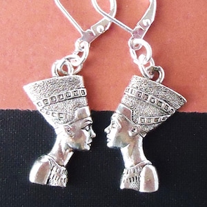Egyptian Dangle Earrings, Hieroglyphs, Nefertiti, Queen, Silver, Ancient, Goddess, Egyptian Art, Statement, Spiritual, Metal, Gift, Handmade