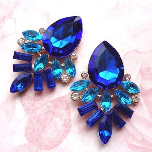 Blue Crystal Stud Earrings, Teal Green, Post Earrings, Rhinestone, Jeweled, Gold, Bridal, Cluster, Navy Blue, Emerald Green, Gift, Handmade