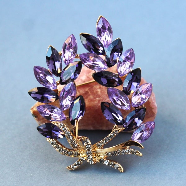 Amethyst Kristall Brosche Jeweled lila Strass Braut Laural Kranz Blumenbrosche Gold Hochzeit klarer Kristall Schärpe Geschenk handgemacht