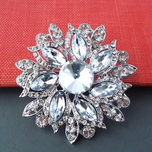 Clear Crystal Brooch, Rhinestone Pin, Jeweled, Bridal, Bridesmaid, Floral Brooch, Silver, Wedding, Formal, Sash, Formal, Gift, Handmade