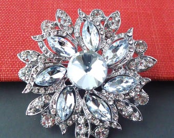 Clear Crystal Brooch, Jeweled Rhinestone Pin, Bridal Floral Statement Jewelry, Gift, Handmade