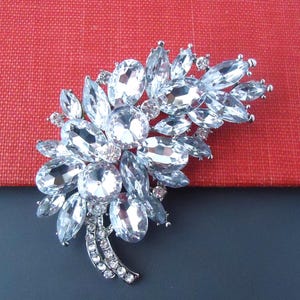 Crystal Brooch Pin Jeweled Clear Rhinestone Bridal Bridesmaid Floral Brooch Silver Wedding Vintage Formal Sash Big Gift Handmade