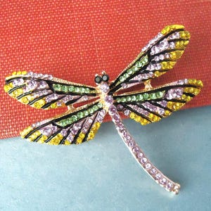 Dragonfly Brooch Pin Jeweled Crystal Rhinestone Bridal Bridesmaid Insect Brooch Butterfly Bug Gold Pink Green Yellow Statement Gift Handmade