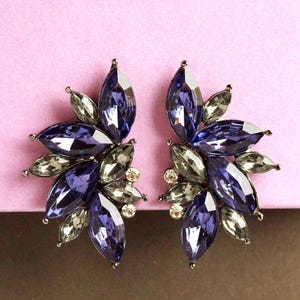 Montana Blue Purple Sapphire Post Earrings: Smoky  Swarovski Crystal Black Statement Jewelry, Handmade