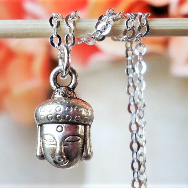 Buddha Pendant Necklace Sterling Silver Chain Small Necklace Delicate Dainty Bridal Spiritual Namaste Yoga Meditation Chakra Handmade