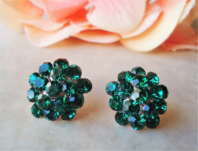 Emerald Green Stud Earrings.Crystal.Post Etsy