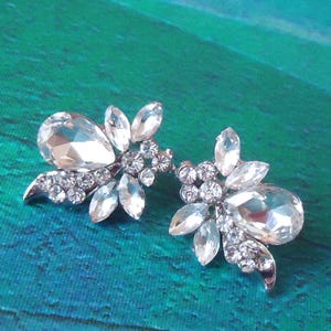 Bridal Stud Earrings, Clear Crystal Post Earrings, Cluster, Jeweled, Silver, Statement, Crystal Rhinestone, Formal, Gift, Handmade