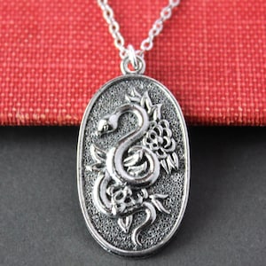 Snake Pendant Necklace, Silver Metal Chain, Metal, Serpent Necklace, Layering, Statement, Unisex, Gothic, Chinese Zodiac, Gift, Handmade