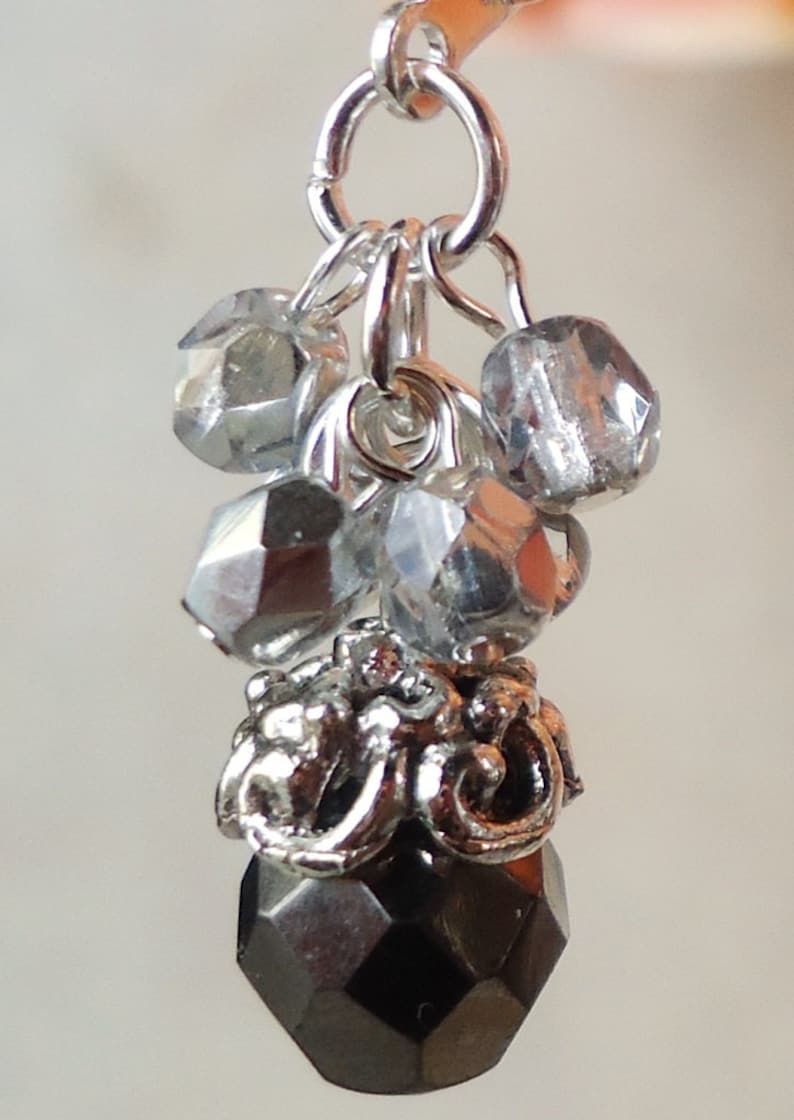 BlackWhite Dangle Earrings.Hematite Crystal Cluster.Bridal.Statement.Chandelier.Long Earrings Clip-On Earrings.Formal.Big.Boho.Handmade.